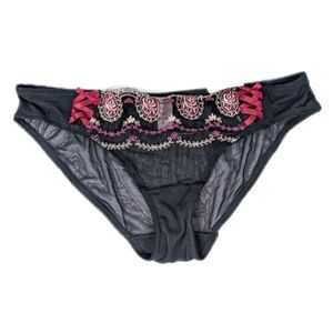 Women Vintage Y2K Mesh Panty sz 7 Large NEW Sheer Underwear Lace Up rene rofe